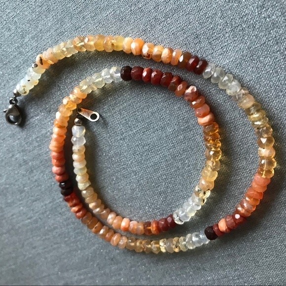 Vintage Handmade Genuine Faceted Fire Opal Gemstone Sterling Silver Clasp 17 in - Picture 4 of 8